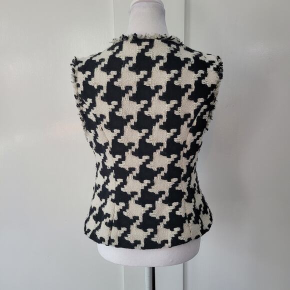 cabi Size S Houndstooth Print Knit Full Zip Fringe Edge Sheath Vest - Picture 3 of 9